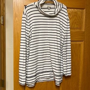 Black/White striped tunic cowl neck sweater